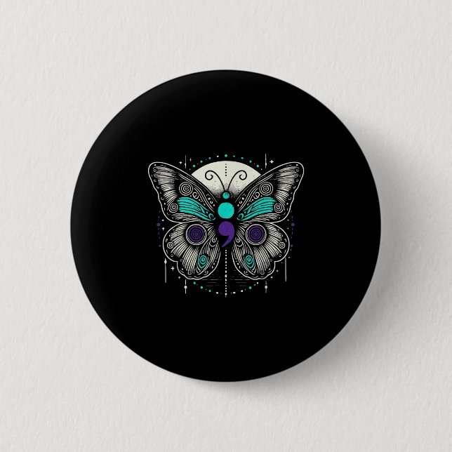 Mental Health Suicide Awareness Semicolon Butterfl 2 Inch Round Button (Front)