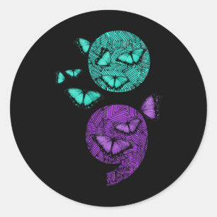 Mental Health Suicide Awareness Semicolon Butterfl Classic Round Sticker