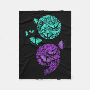 Mental Health Suicide Awareness Semicolon Butterfl Fleece Blanket