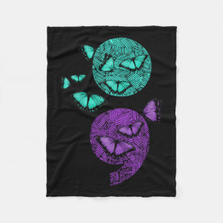 Mental Health Suicide Awareness Semicolon Butterfl Fleece Blanket