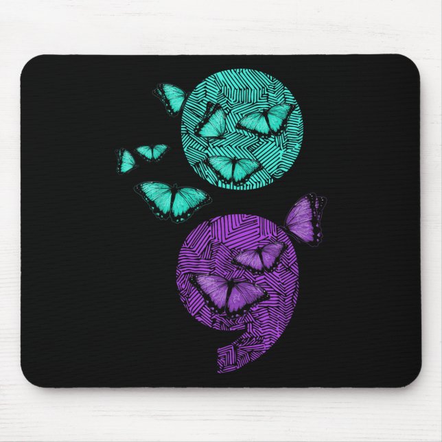Mental Health Suicide Awareness Semicolon Butterfl Mouse Pad (Front)