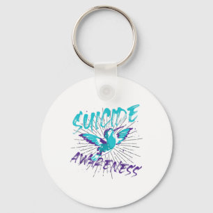 Mental Health Teal Purple Hummingbird Suicide Prev Keychain