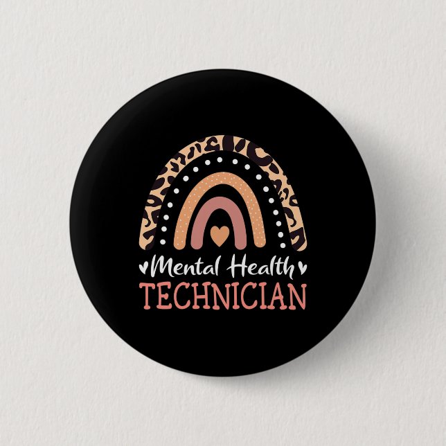 Mental Health Technician Leopard Rainbow  2 Inch Round Button (Front)