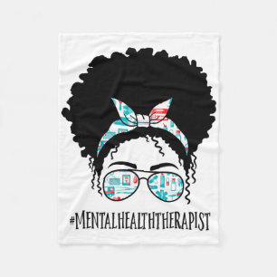 Mental Health Therapist Black Afro Messy Bun Afric Fleece Blanket