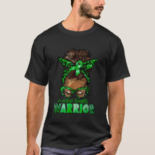 Mental Health Warrior Black Woman Messy Bun Ribbon T-Shirt