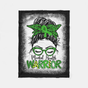 Mental Health Warrior Messy Bun Women Mental Healt Fleece Blanket