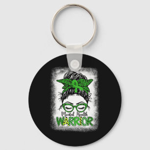 Mental Health Warrior Messy Bun Women Mental Healt Keychain