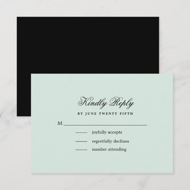 Menthe | Black Elegant Minimaliste Mariage Carte R (Devant / Derrière)