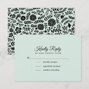 Menthe Carte RSVP de mariage floral noir