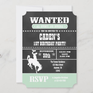 Menthe Green Chalkboard Cowboy Invitation d'annive
