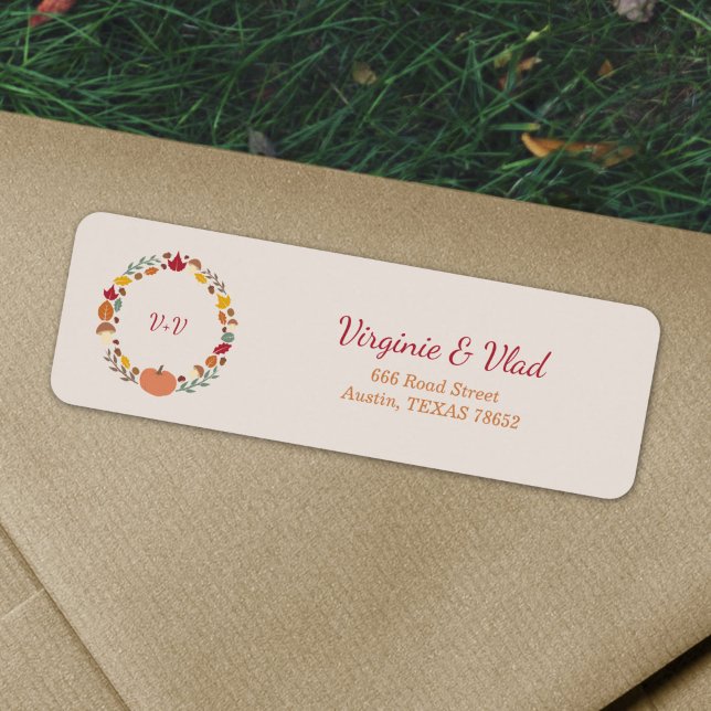 Mention d'adresse de retour de courroie et de Mari (Wreath & Fall Wedding Return address label)