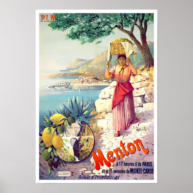 Menton France vintage travel Poster (Front)