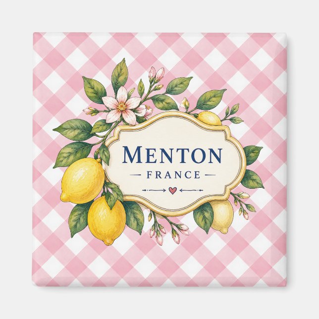 Menton French Riviera Magnet - Pink Lemon (Front)