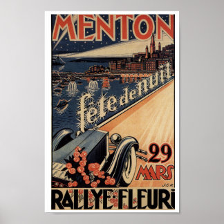 Menton Rallye Fleuri 1929 French Riviera Poster