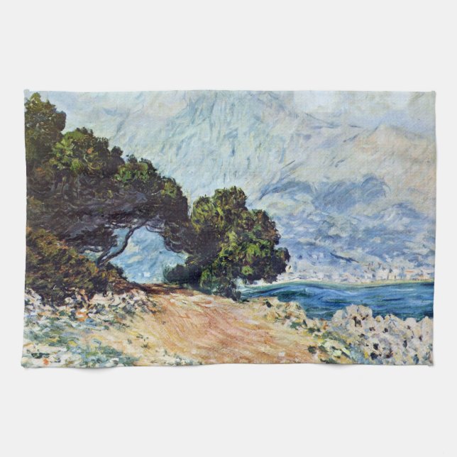 Menton Seen from Cap Martin by Claude Monet Kitchen Towel (Horizontal)
