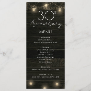Menu 30e anniversaire de mariage Bois rustique et lumiè