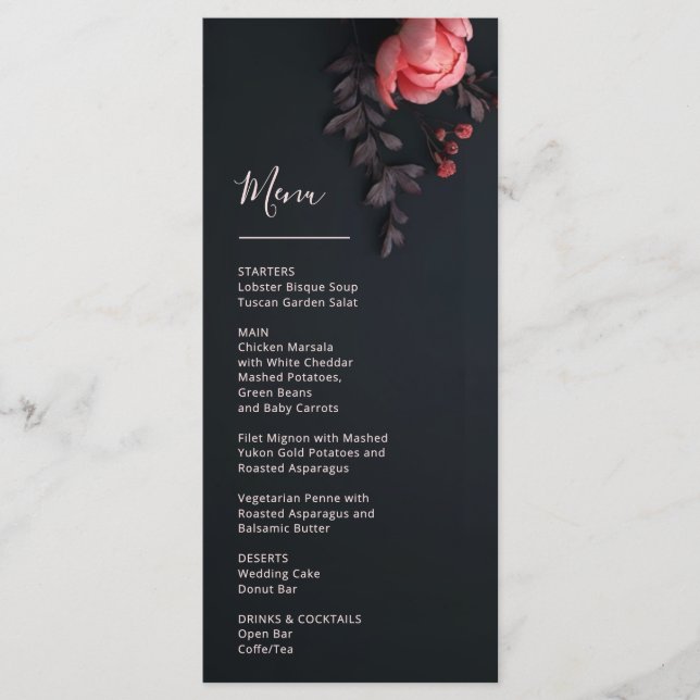 Menu 3 D Rose Dark Romantic Wedding (Devant)