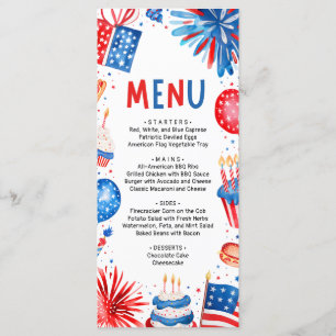 Menu 4 juillet Anniversaire patriotique rouge, blanc et