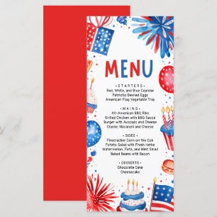 Menu 4 juillet Anniversaire patriotique rouge, blanc et