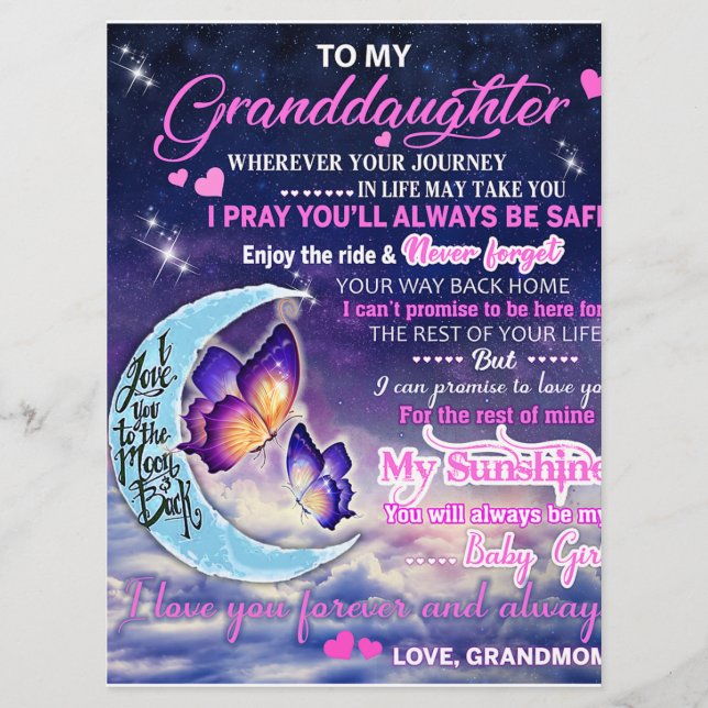 Menu À ma petite-fille Papillons Idée cadeau d'annivers (Devant)