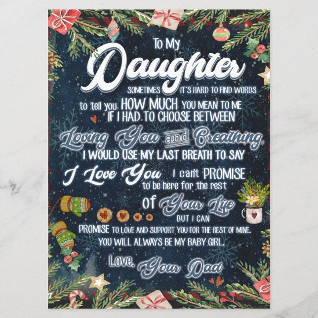 Menu À Mon Cadeau Fille, Lettre De Noël À Fille (Devant)