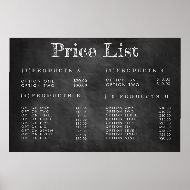 Menu à prix du service de tableau noir personnalis (Devant)
