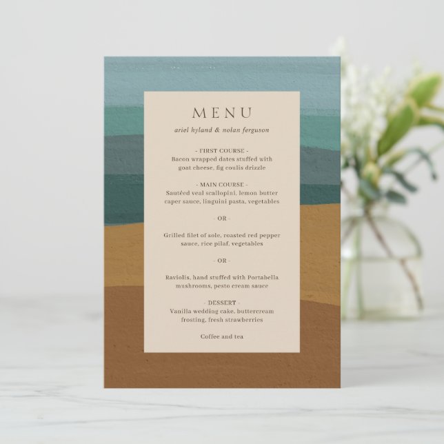 Menu Abstrait Coastal Chic Mariage moderne (Debout devant)