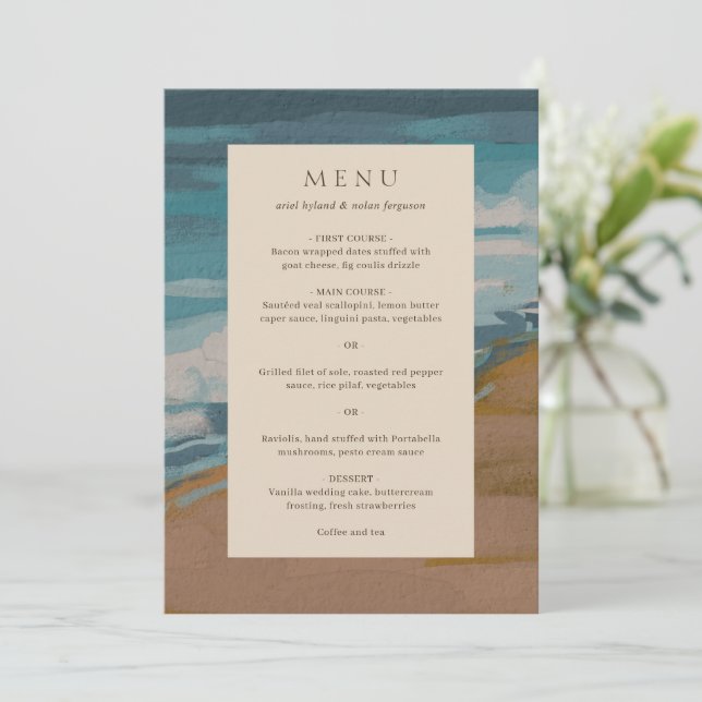 Menu Abstrait Coastal Chic Mariage moderne (Debout devant)