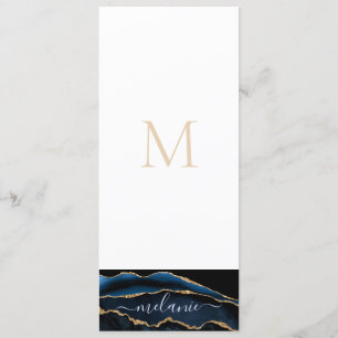 Menu Agate Marine Blue Gold Gemstone Marble Nom du mono