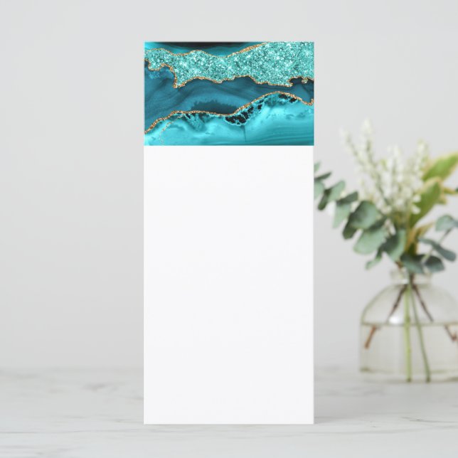 Menu Agate Turquoise Blue Gold Parties scintillant Marb (Debout devant)