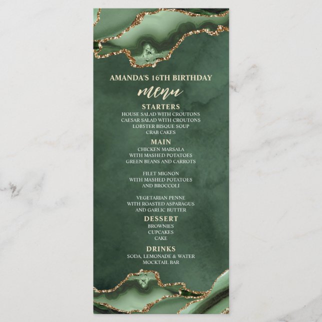 Menu Agate Vert Sage et Or (Devant)
