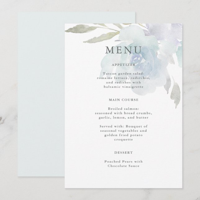 Menu Airy Blue Floral Quinceanera (Devant / Derrière)