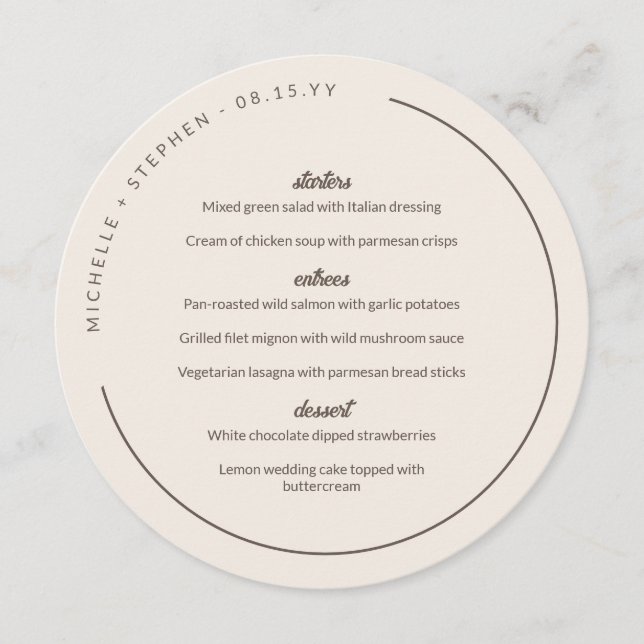 Menu Albâtre & Noms Brown Courbés Arrondi (Devant)