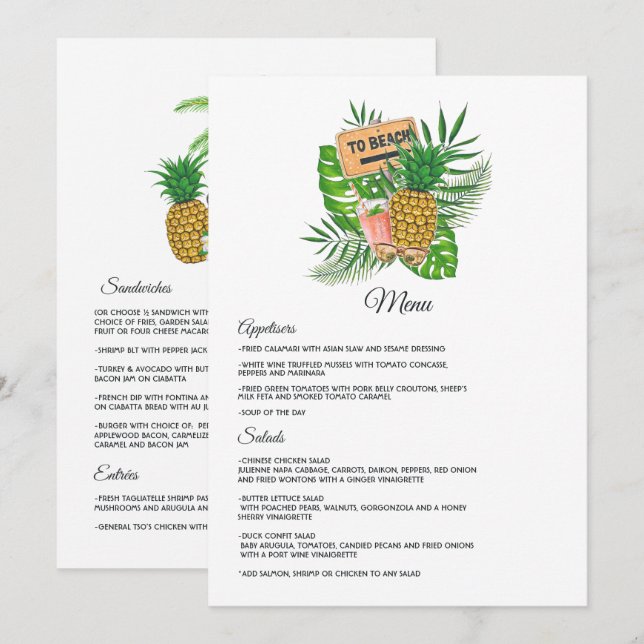 Menu Aloha Tropical Luau Beach Mariage (Devant / Derrière)
