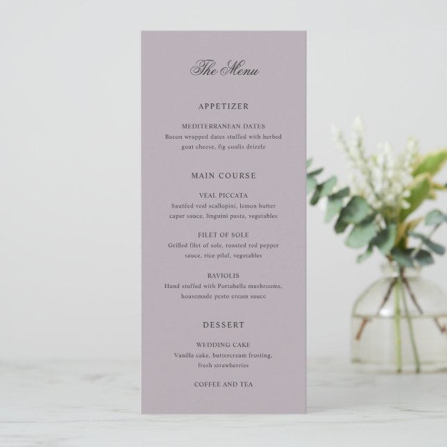 Menu Amira Dusty Lilac Mariage élégant (Debout devant)