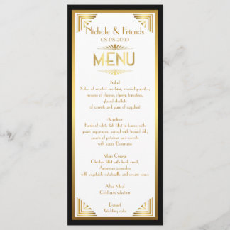 Menu Amis, menu réunion, grand Gatsby, blanc, or