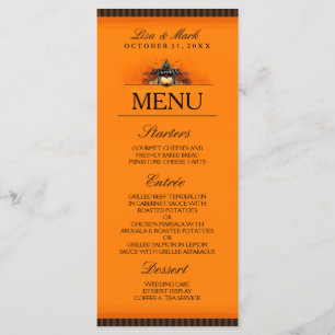 Menu AMOUR orange et noir de Halloween de mariage