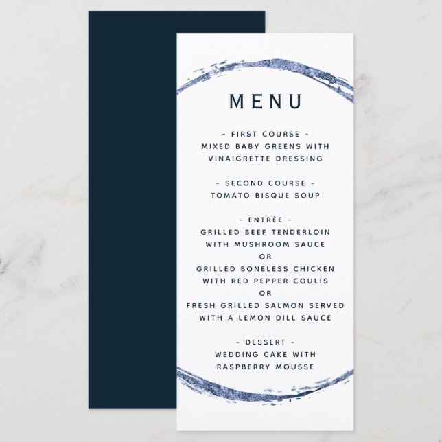 Menu Ampersand Mariage du cercle rustique bleu marine (Devant / Derrière)