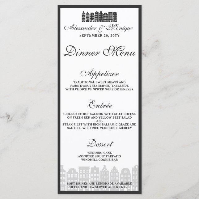 Menu Amsterdam Canal Maisons Hollandaise Mariage Dîner  (Devant)