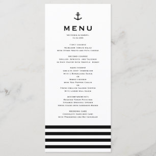 Menu Ancre moderne noir et blanc Mariage nautique