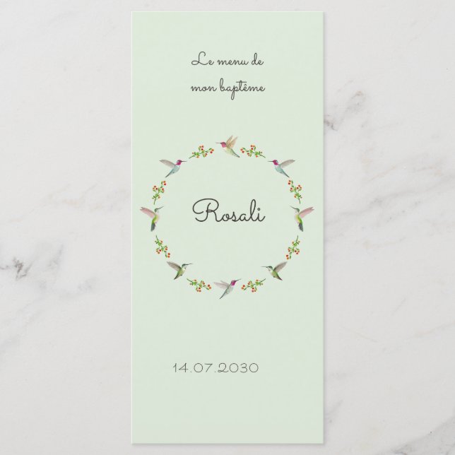Menu Anna's Hummingbirds Baptism (Devant)