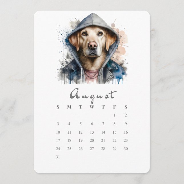 Menu Août Calendrier autonome Chien Splash Art (Devant)