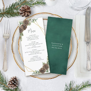 Menu Aquarelle À feuillage persistant Pine Cône Mariage