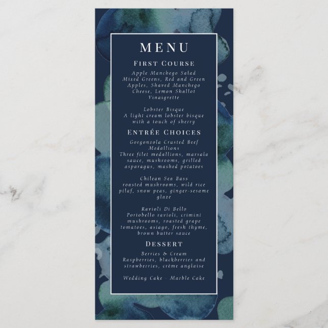 Menu Aquarelle Abstraite Emerald de la marine moderne (Devant)