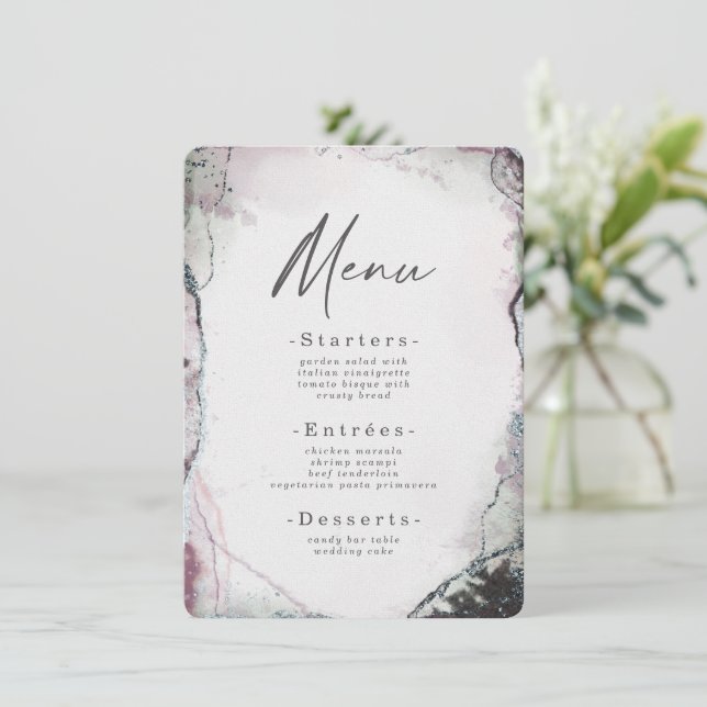 Menu Aquarelle Abstraite moderne Mariage violet clair (Debout devant)