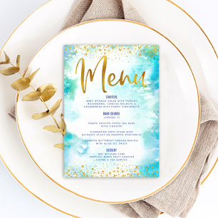 Menu Aquarelle bat mitzvah Parties scintillant or Turqu