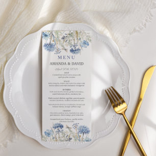 Menu Aquarelle Bleu Élégant Mariage Floral
