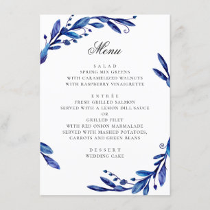 Menu Aquarelle bleu marine feuillage floral d'hiver mar