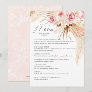 Menu Aquarelle Boho Floral Pampas Gras Mariage