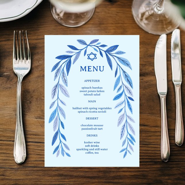 Menu Aquarelle botanique Bat mitzvah de la barre d'évén (Botanical Watercolor Jewish Wedding Event Bar Bat Mitzvah Menu
)